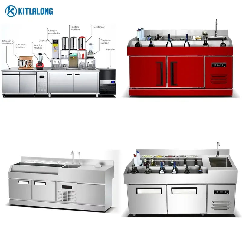 for Customizable Multifunctional Stainless Steel Refrigerated Bar Equipment Cocktail Beverage Juice Bubble Tea Station Food
