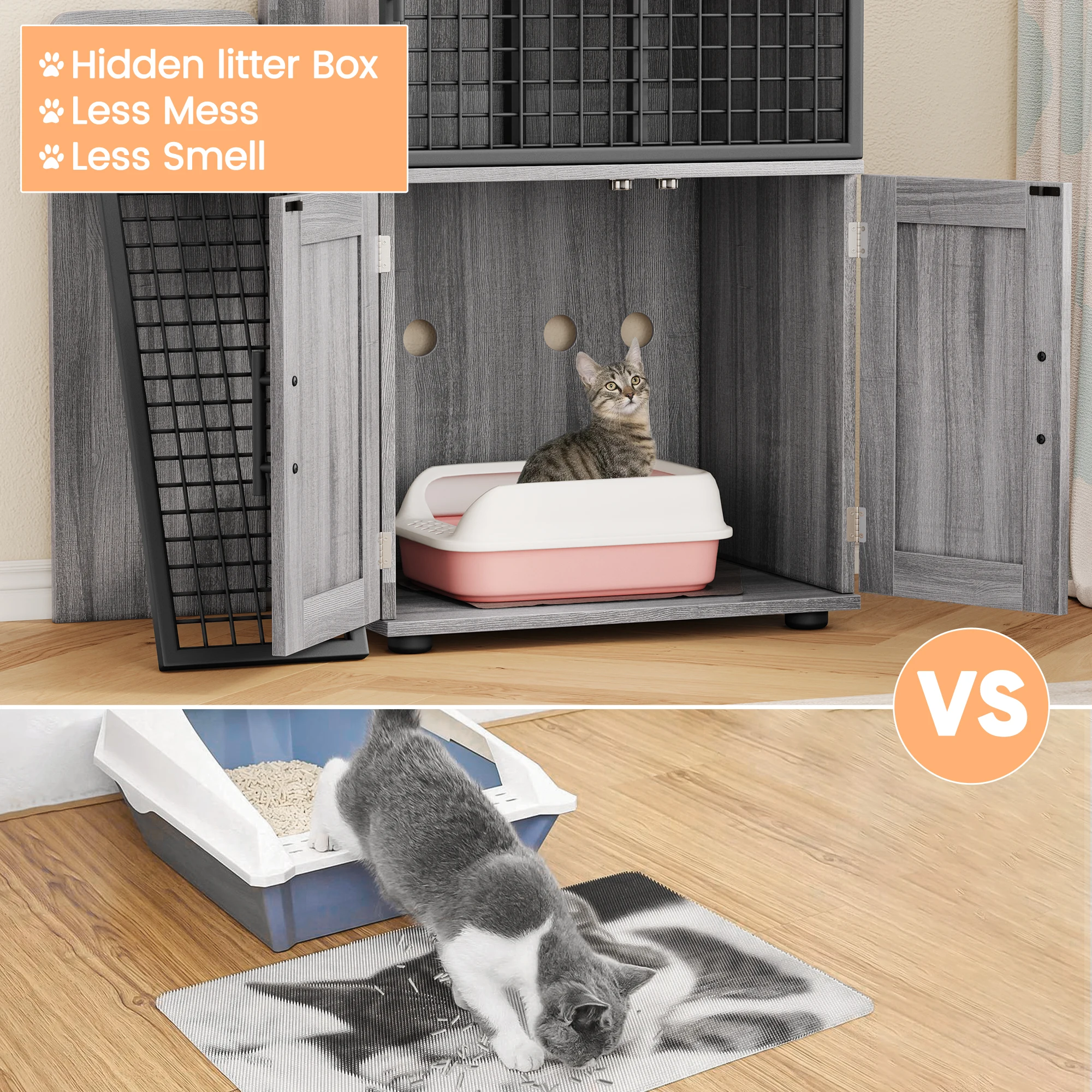 Double-Tier Cat Litter Box Enclosure 4