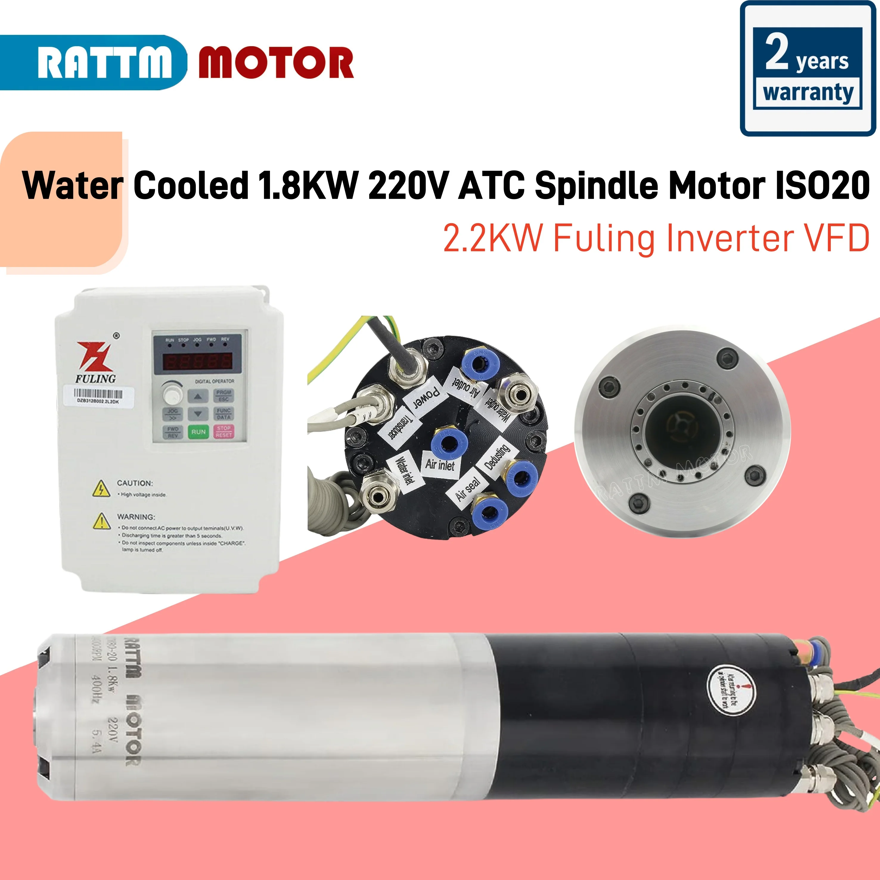 Motore mandrino ATC 1.8KW 220V raffreddato ad acqua ISO20 per incisione su metalli + kit di fresatura router CNC VFD inverter da 2,2KW