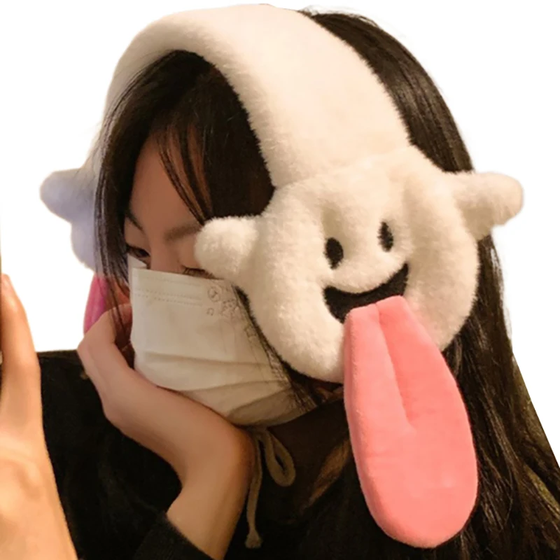 Personalized Cartoon Funny Tongue Spitting Plush Warm Earmuffs Winter Warm Ear Protection Covers Ear Cushions Warm Riding Decor