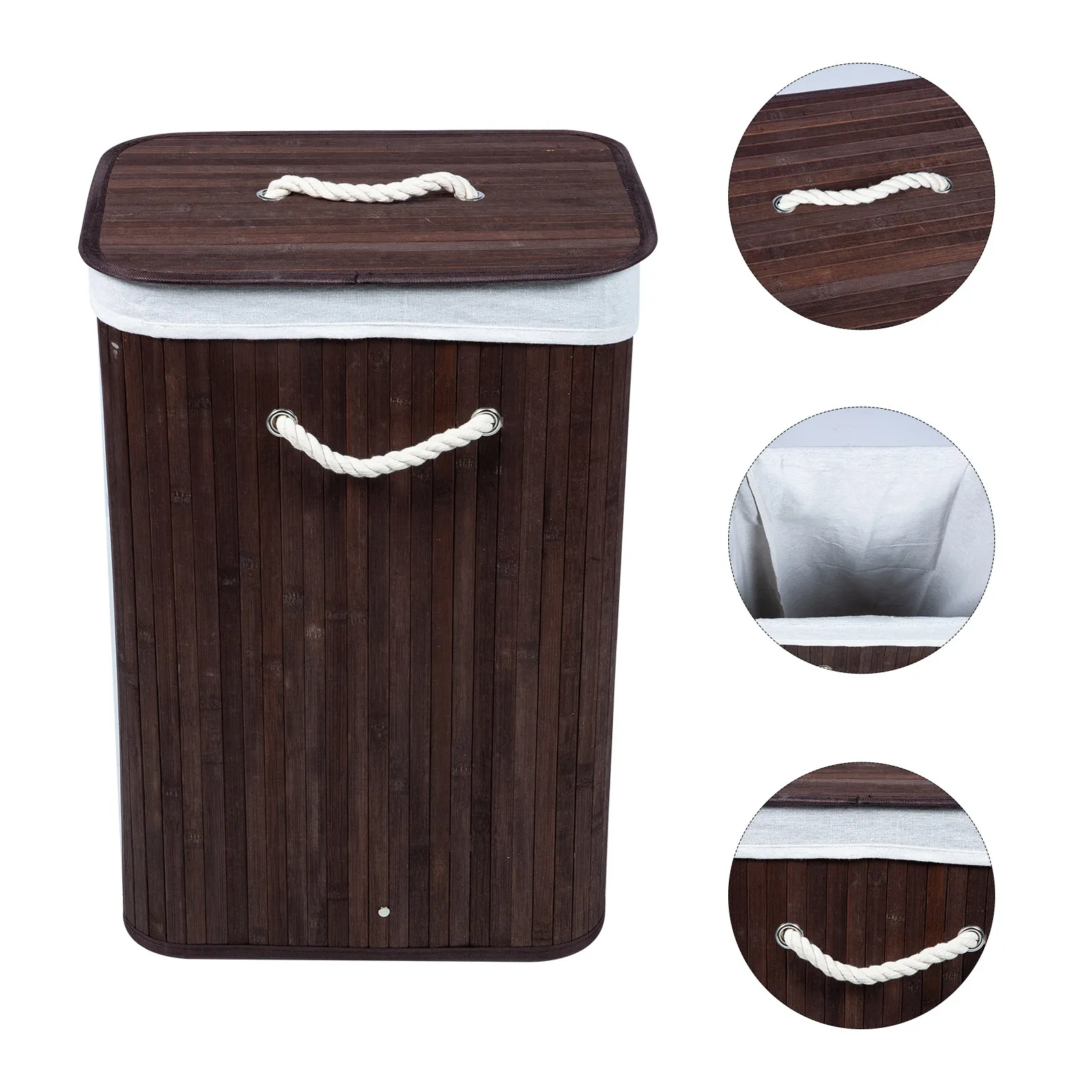 

Collapsible Laundry Basket Bin with Lid Handheld Clothing Bamboo Baskets Lids Hamper Clothes Organizer