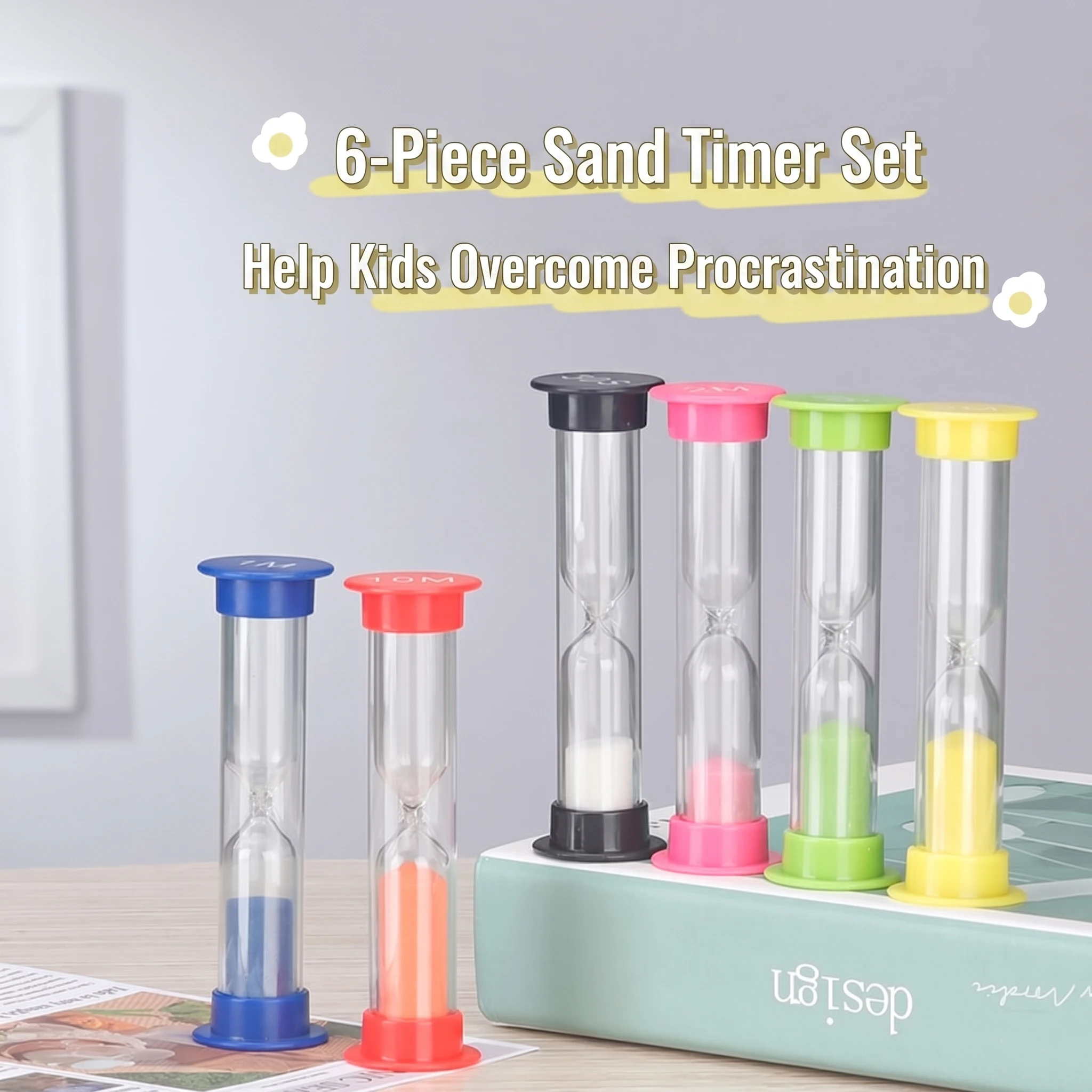 6Pcs Sand Timer Plastic Hourglass Timer Colorful Sandglass Hourglass Small 30sec/1min/2mins/3mins/5mins/10mins Sand Clock Timer image 4