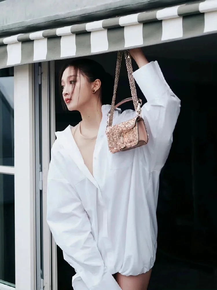 

Loose Long Sleeve Women's Shirt Summer Lazy Style Hong Kong Fashion Zhaoluoxu Yan White Shirt Short Length Collar Cotton