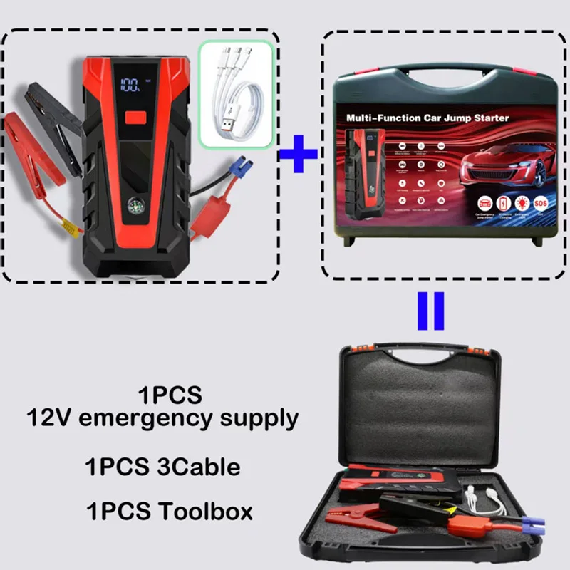 2026 Geüpgradede 99800mAh 12V Starthulp: Draagbare Lithium, Dubbele USB, Zaklamp, Noodautoaccu Booster