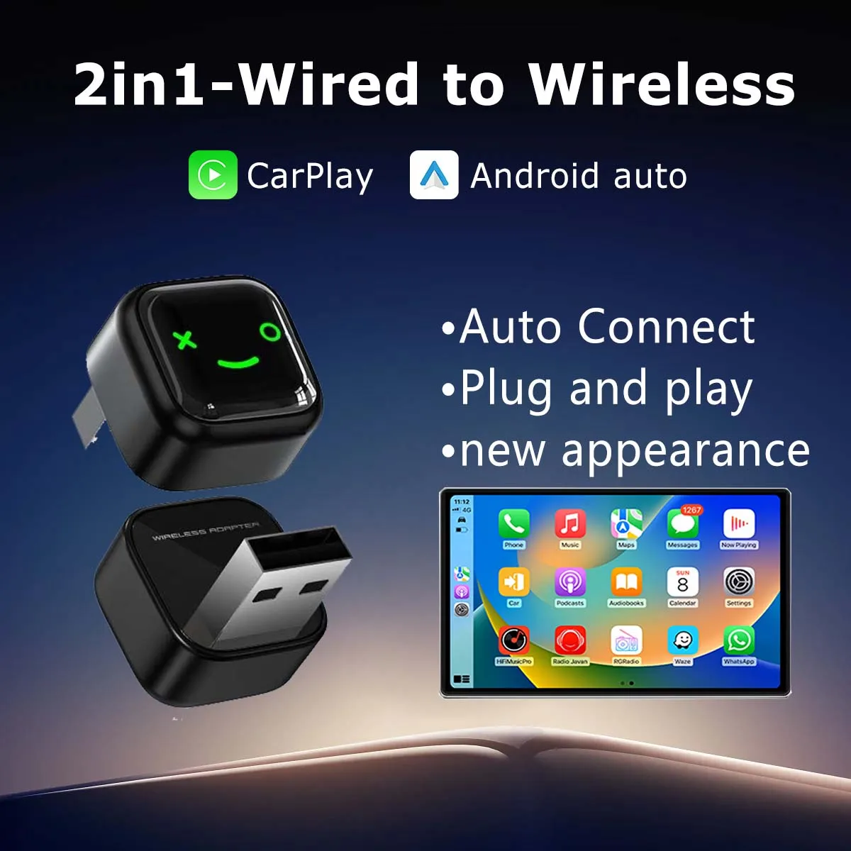 

M12 2in1 Wired to Wireless CarPlay Adapter Android Auto Dongle AI Box Plug & Play Auto Connect for Car Intelligent Systems