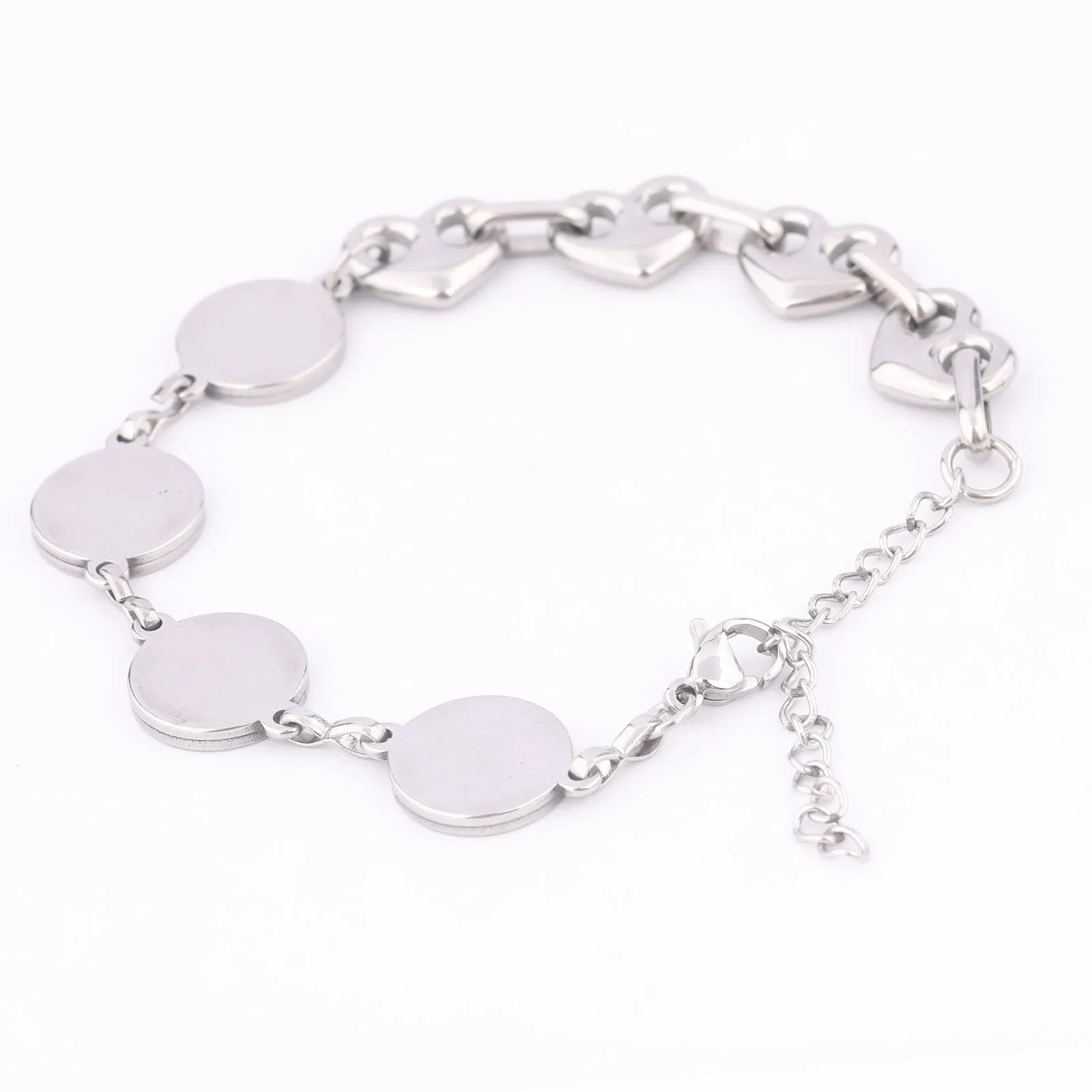 2pcs Stainless Steel Heart Connector Bracelet Base Blanks Fit 10mm Cabochon Bracelets Bezel Settings Diy Jewelry Findings