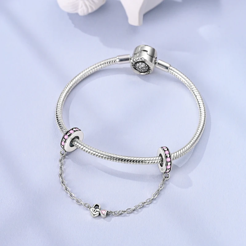 Hot Sale 925 Sterling Silver Safety Chains Clasp Clip Charms Bees Puppies Cats Fit Bracelet Dangle DIY Jewelry For Woman view 6