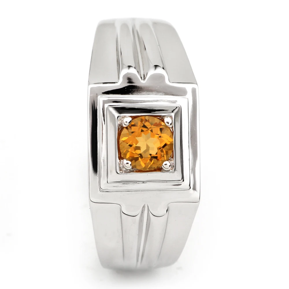 

Natural Yellow Citrine Men Ring silver 925 Band 5mm 0.5ct Gemstone November Birthstone Birthday Gift R506GCN