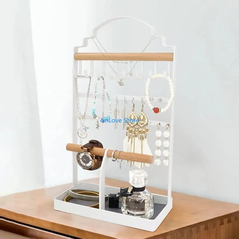 T4MD Metal Jewellery Holder Display Stand with Tray Hangings Tower Rack Storage for Necklace Earrings Bracelets