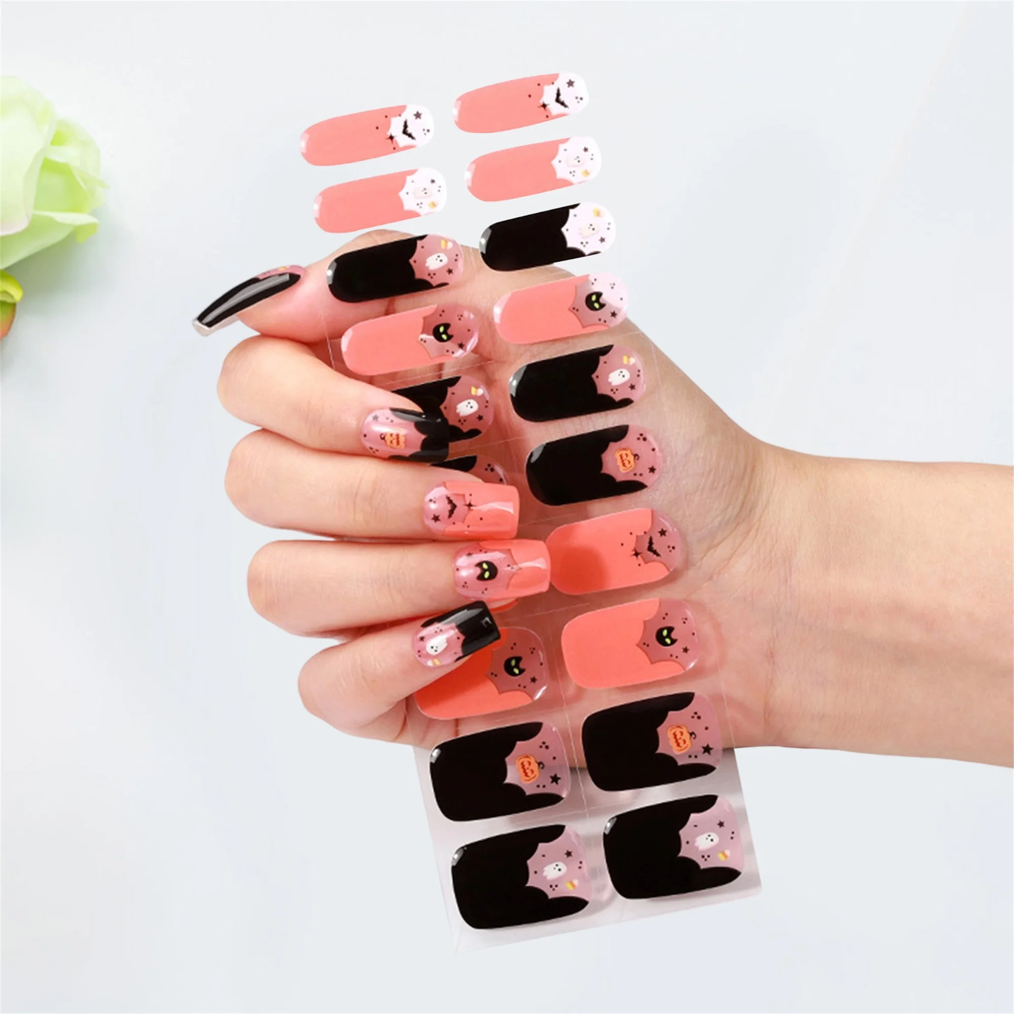 

Glow-in-the-Dark Halloween Nail Stickers Creepy Ghost and Pumpkin Manicure Decals for Spooky Nail Art Designs and DIY Supplies