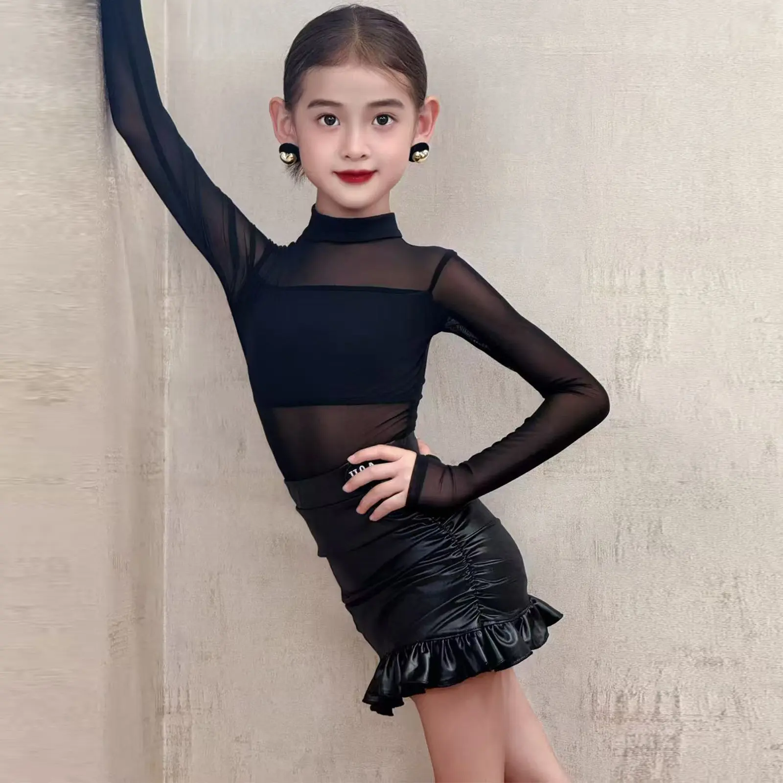 Novos trajes de dança latina ternos de prática para meninas desempenho de alta qualidade meia saias ternos de treinamento e ternos de desempenho