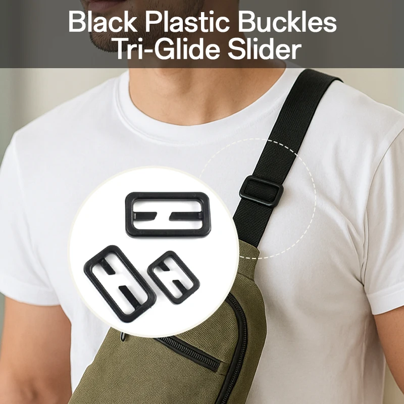 

20-50mm 10-50Pcs Black Plastic Buckle for Bag Strap Tri Glide Slider Replacement Clasp Webbing Adjust Snap Hooks DIY Accessories