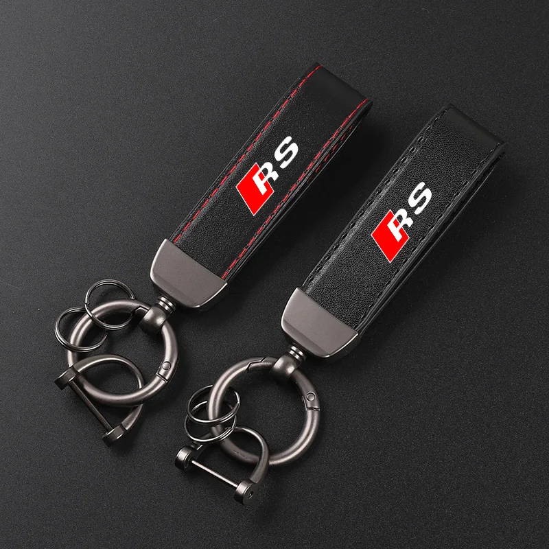 Deluxe Leather Keychain with Car Badge Keychain Pendant For AUDI AUDI RS 