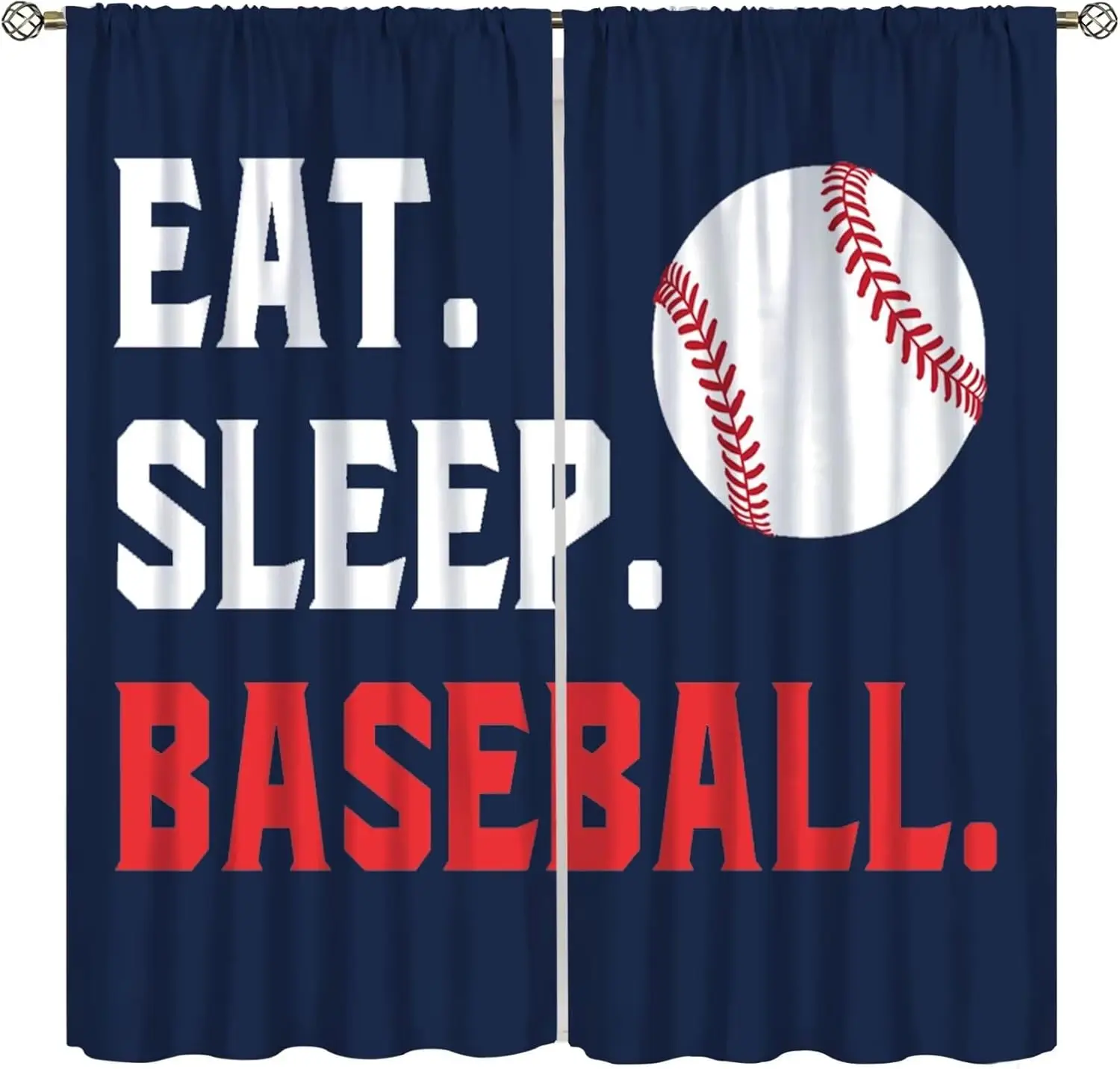 Red Baseball Sports Curtains, Texture Printed Window Drapes, Sports Theme Wall Decor for Boys Teens Kids Nursery Bedroom Home