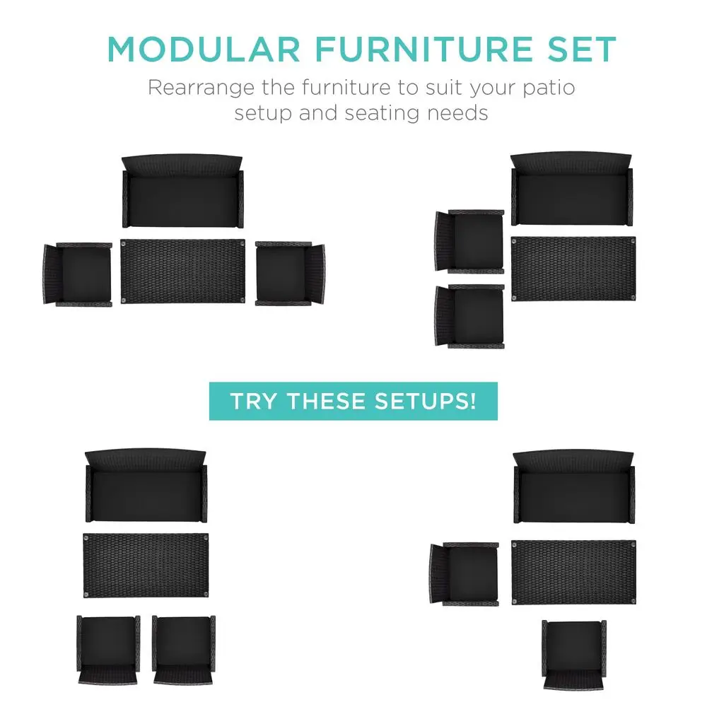 

4Piece Outdoor Wicker Patio Conversation Furniture Set for Backyard w Coffee Table, Seat Cushions Black Black