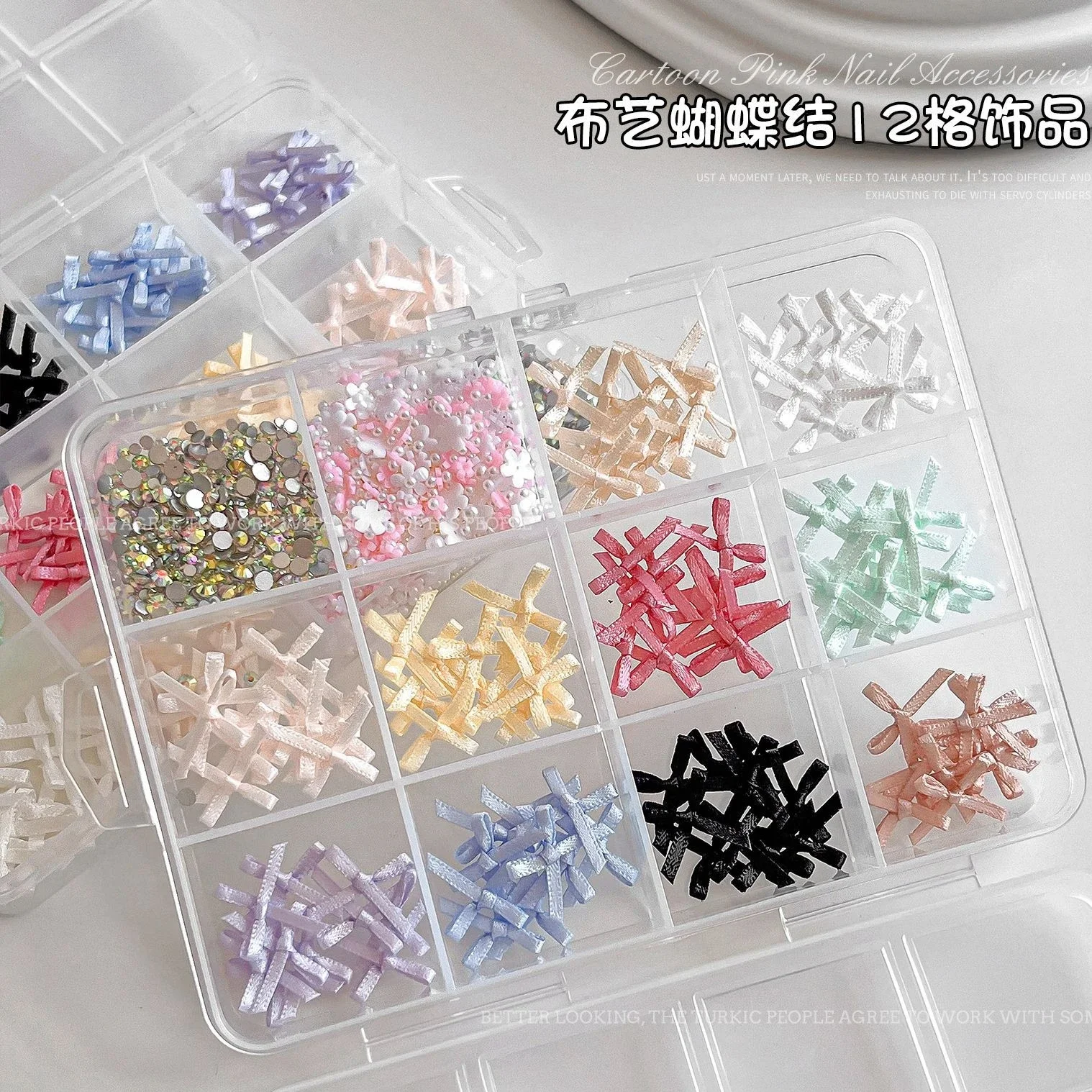 

Mini Fabric Organza Bowknot Bead Flower Pearl Ribbon Star Metal Alloy Silver Delicate Nail Drill Decoration Manicure Accessories