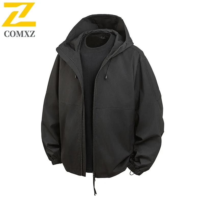 

COMXZ Mens Jacket Hooded Outdoor Adventure Lightweight Windproof Motorcycle Jacket Fashion Travel Resistant Autumn Clothing