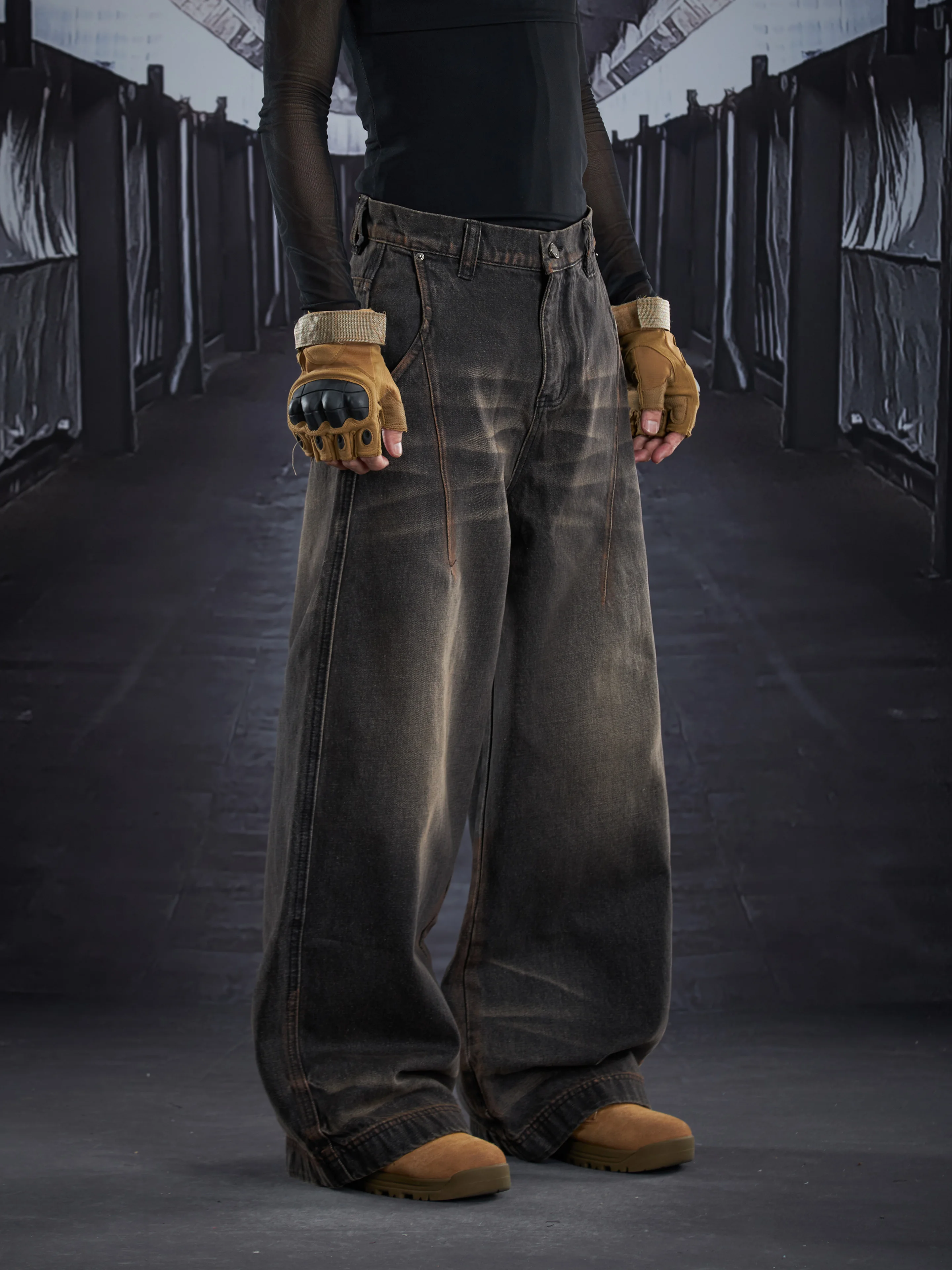 

Специальный дизайн, бронзовые, черные, коровьи стирающие воду, супер свободные прямые классические универсальные джинсы American Street