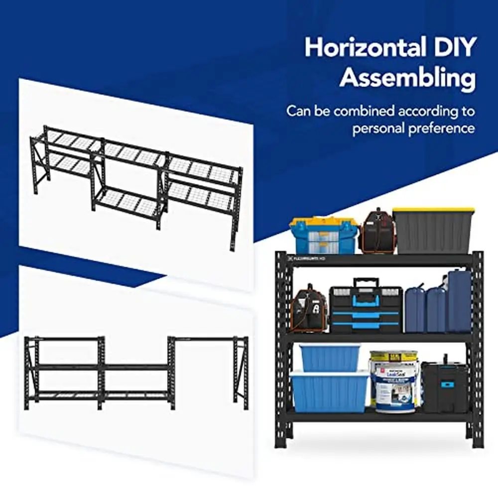 Adjustable Heavy Duty Metal Garage Storage Rack 2-Pack 6-Tier Industrial Shelf 4650 lbs Capacity Black 4ft Tall