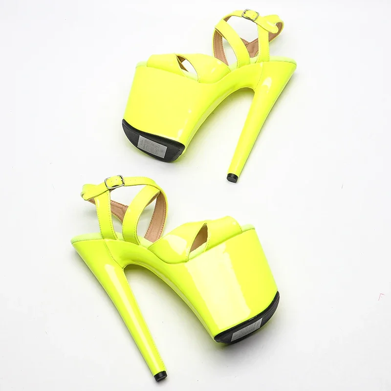 Leecabe  20cm/8inch Shiny Patent  PU  neon Yellow color high heel sandals   sexy model shoes pole dance shoes