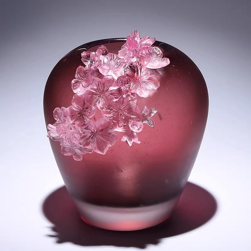 

Glazed peach blossom vase ornament, living room flower arrangement, light luxury, high-end atmospheric art, friend housewarming,
