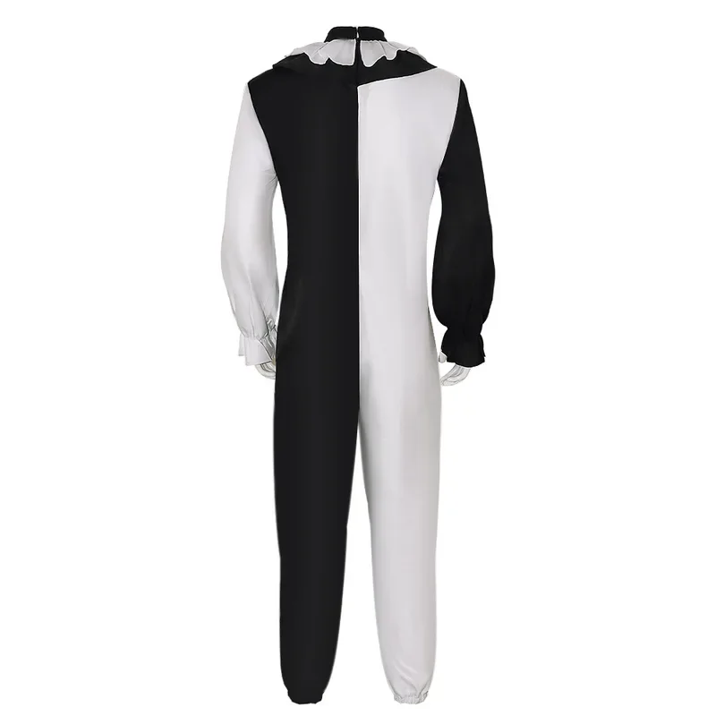 Ensemble de olympiques de cosplay de clown pour adultes et enfants, tenues de couple, combinaison noire et blanche, masque de clown d'art, costume de batterie, robe de fête d'Halloween