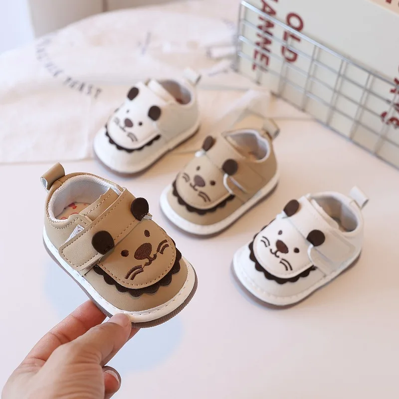 

Baby Flat Shoes Casual Hook&loop Kids Walking Shoes Cute Lions Round Toes 2025 New Fashion Toddler Leather Shoes Soft Bottom