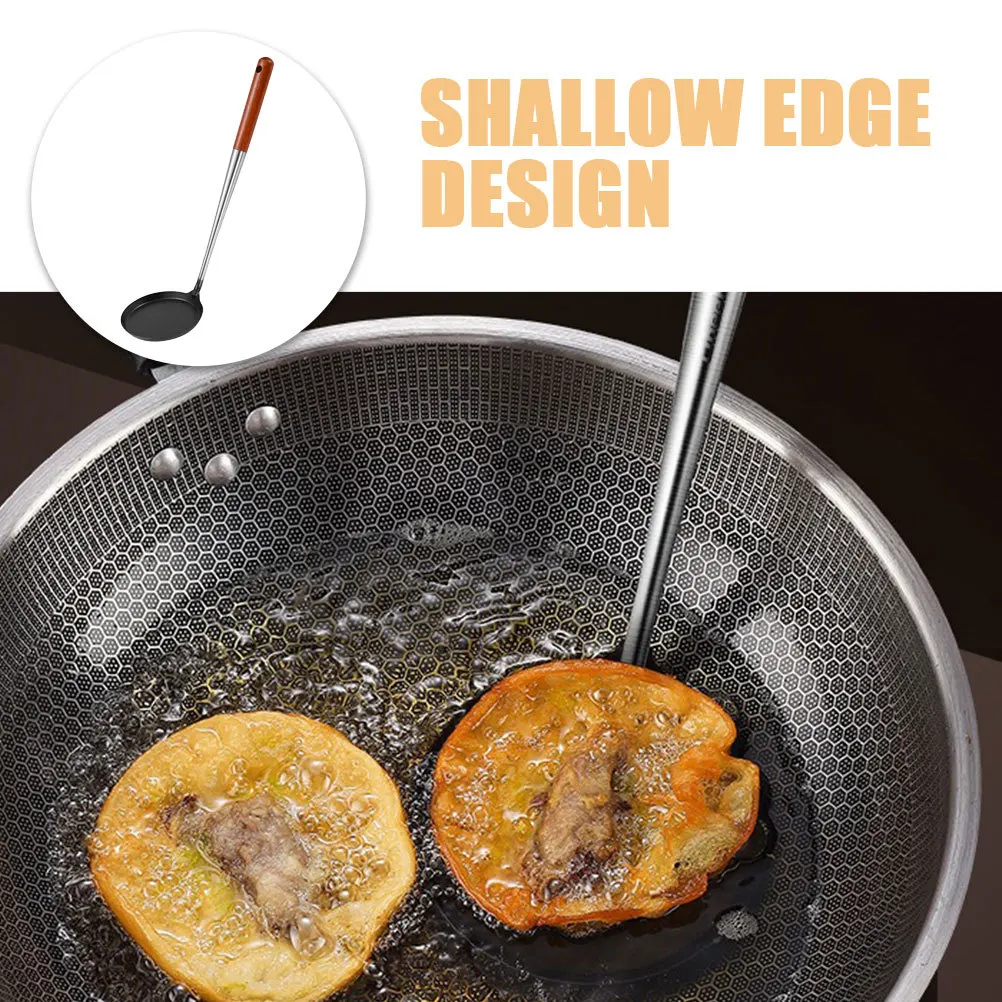 

Kitchen Stainless Steel Cake Frying Spoon Nonstick Pancake Scoop Wooden Handle Comfortable Grip Cooking Utensil