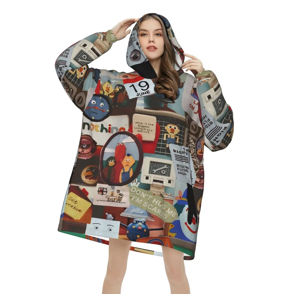 Don't Hug Me I'm Scared Wearable Blanket Hoodie for Women Men Oversized Sweatshirt Blanket with Pocket