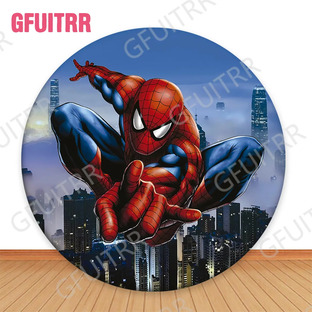 Spiderman Round Backdrop Kids Birthday Party Decor Superhero Circle and Cylinder Covers Baby Shower Photo Background