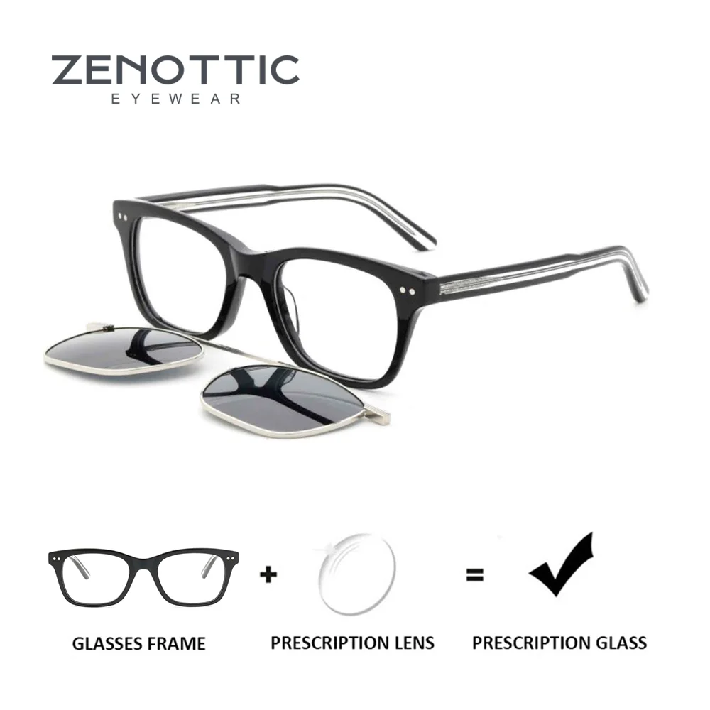 

ZENOTTIC Designer Clip On Glasses Unisex Square Acetate Frame Prescription Myopia Photochromic Lenses