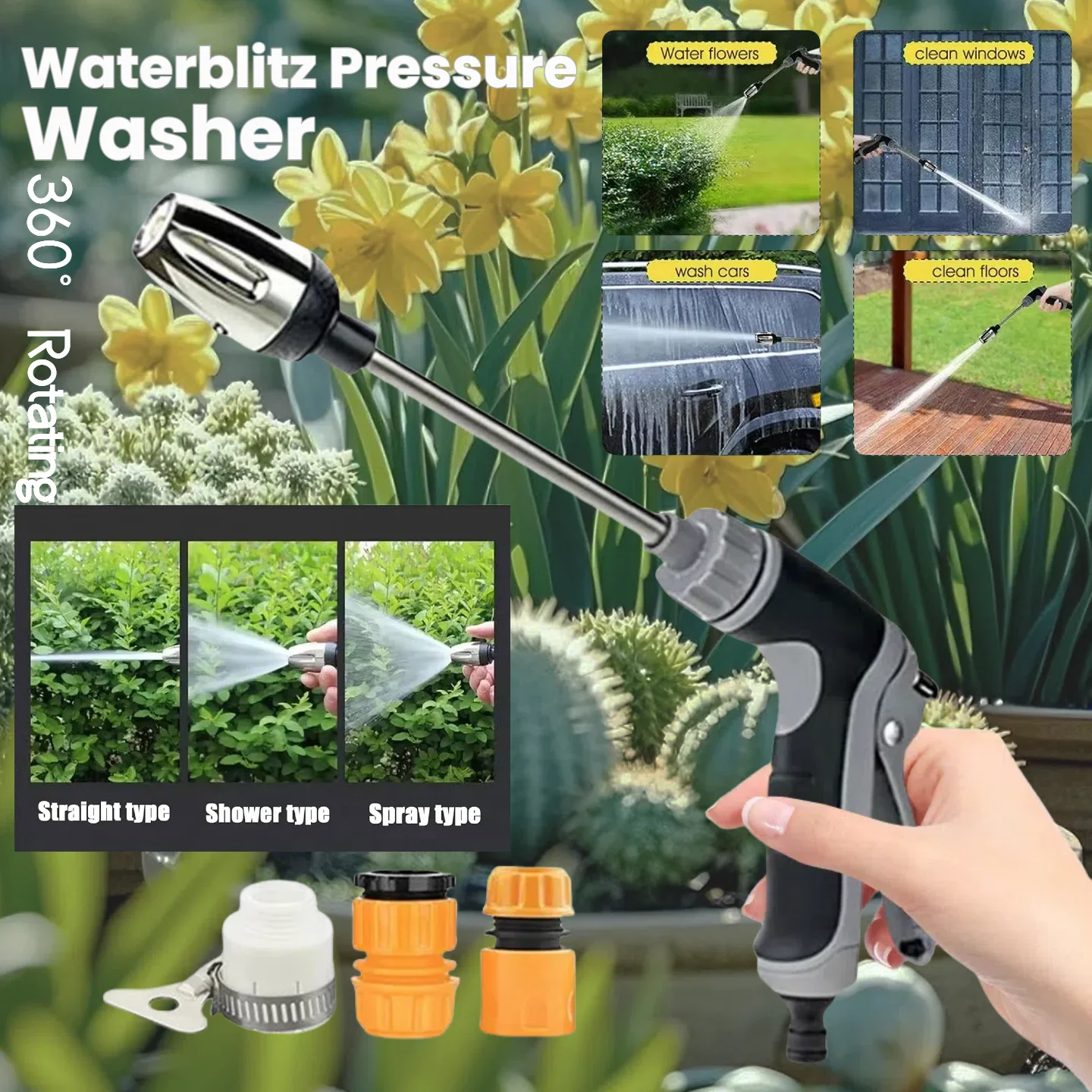 

Мойка высокого давления в садовом шланге с возможностью 360° ° Вращающийся пистолет для мойки высокого давления Waterblitz Turbowasher для чистки автомобиля