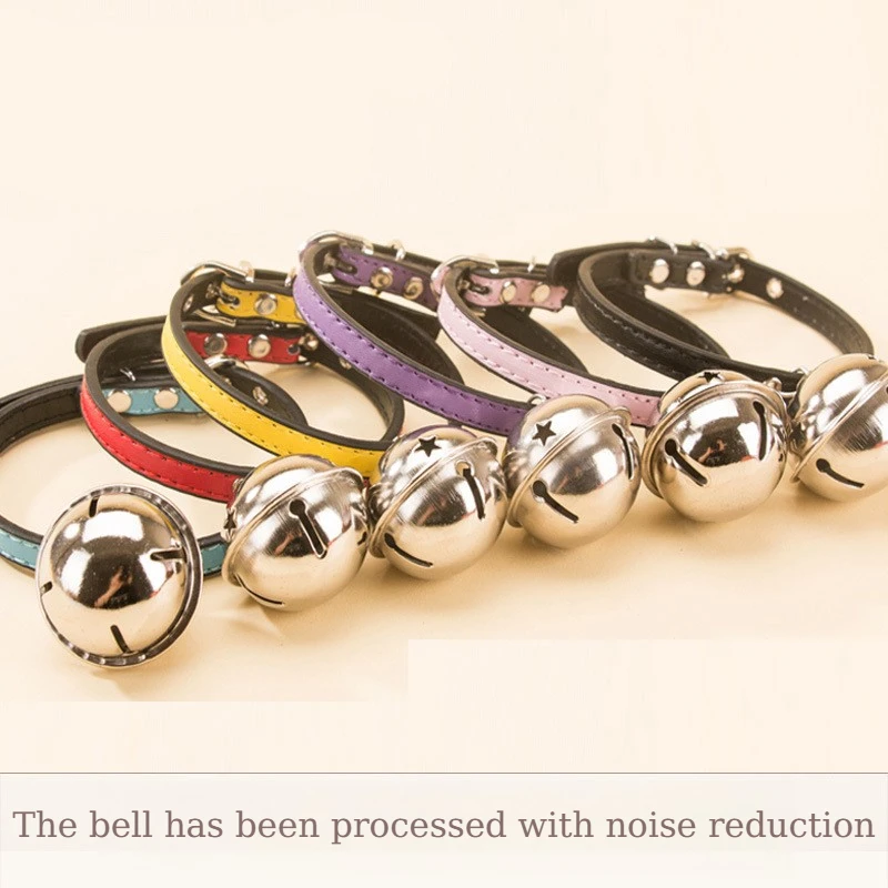 Leather Dog Collar With Bell Adjustable Dogs Cats Safety Collar Outdoor Walking Neck Collar for Teddy Chihuahua Pets Accessories