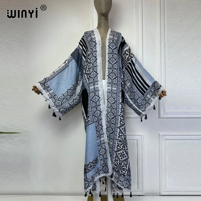 WINYI 2024 europa letnie sukienka boho plażowe eleganckie afrykański sweter damski przyjęcie świąteczne bez rozmiaru Kimono dla kobiet