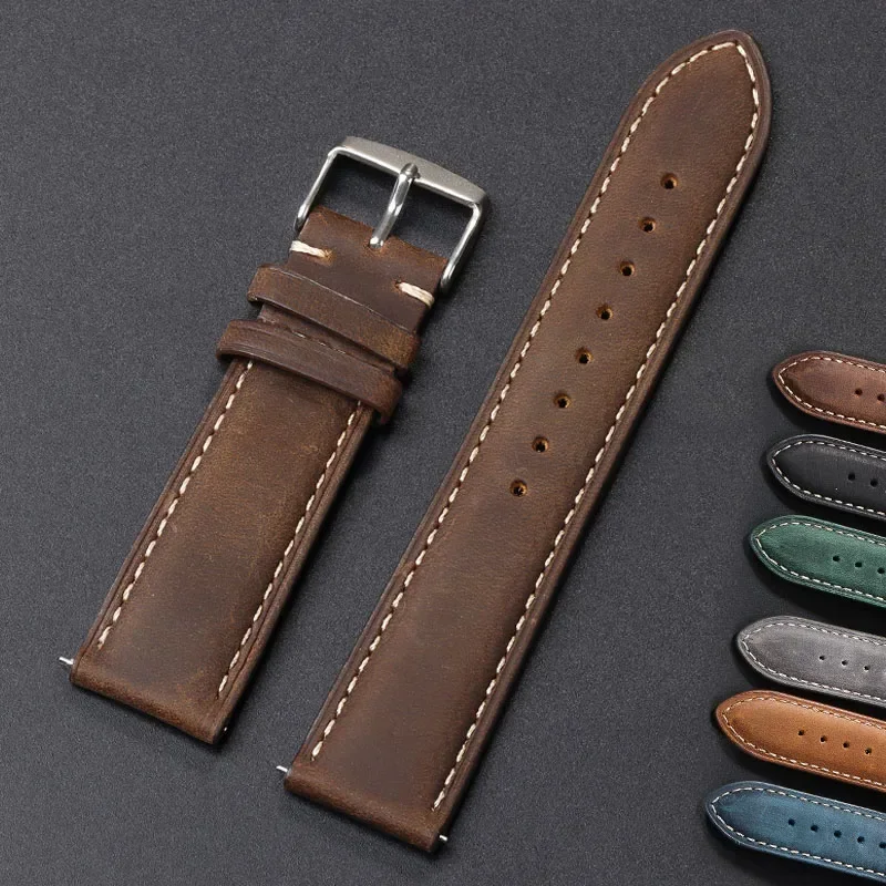 Bracelet de montre à dégagement rapide pour hommes femmes bracelet de montre en cuir véritable ceinture de remplacement 18mm 20mm 22mm bracelet marron Vintage