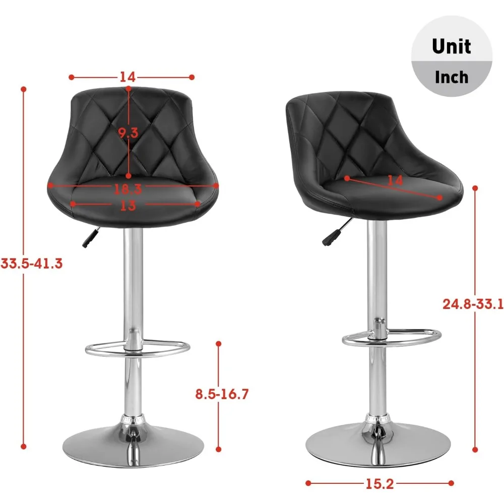 Bar Stools Set of 2,Modern PU Leather,Armless with Backrest Swivel Bar Stools,Height Adjustable,Kitchen Stools