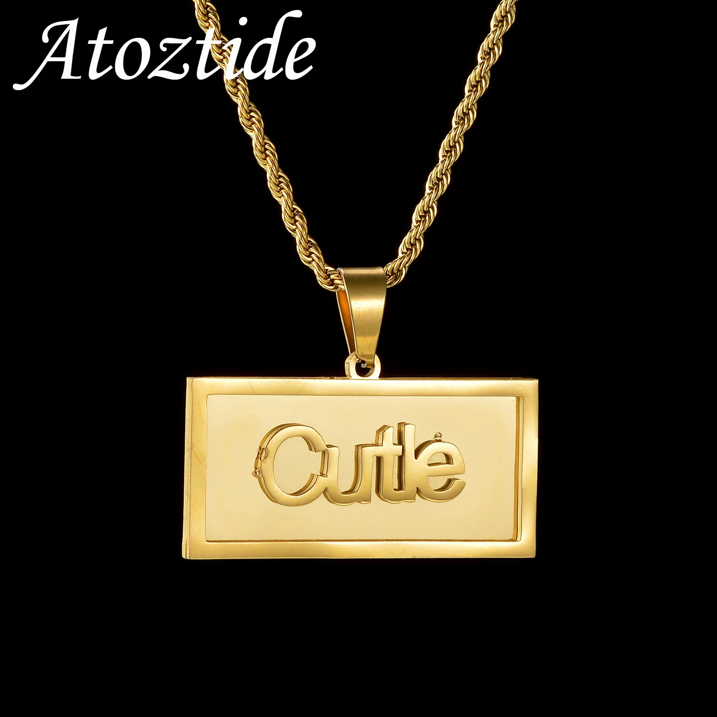 Atoztide Personalized Custom Name Necklaces for Women 2 Sides Welding Round Pendant Stainless Steel Twist Chain Jewelry Gift