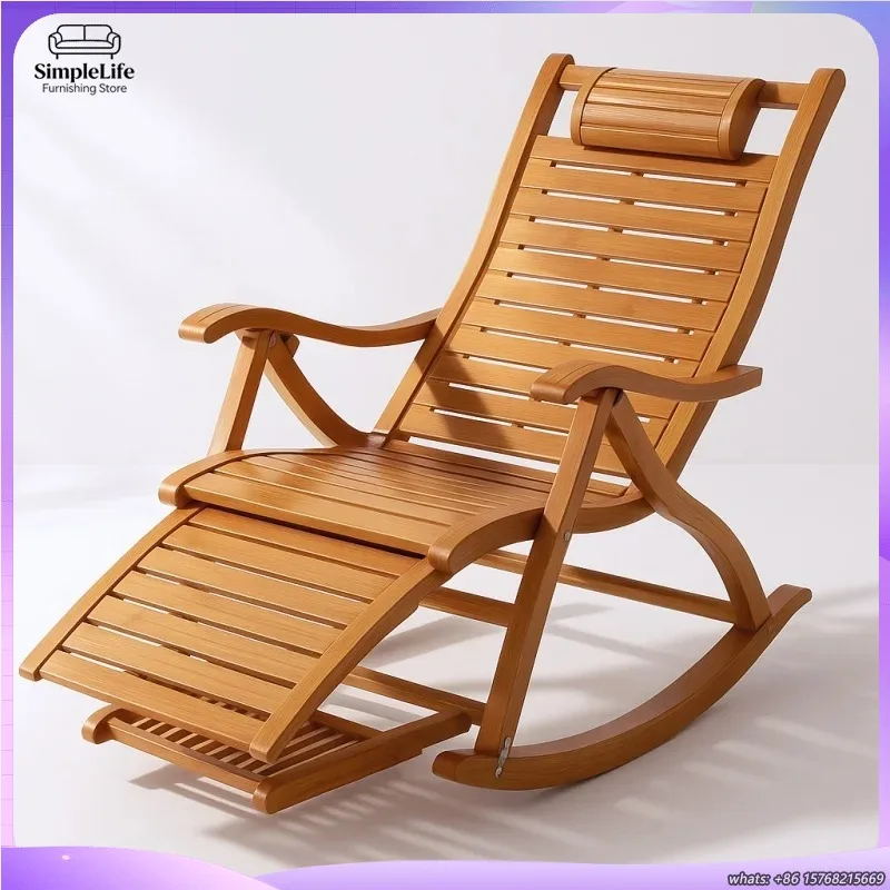 

Складное бамбуковое кресло-качалка с массажной педалью для ног, уличный шезлонг для сада, патио, балкона, путешествий, гостиной