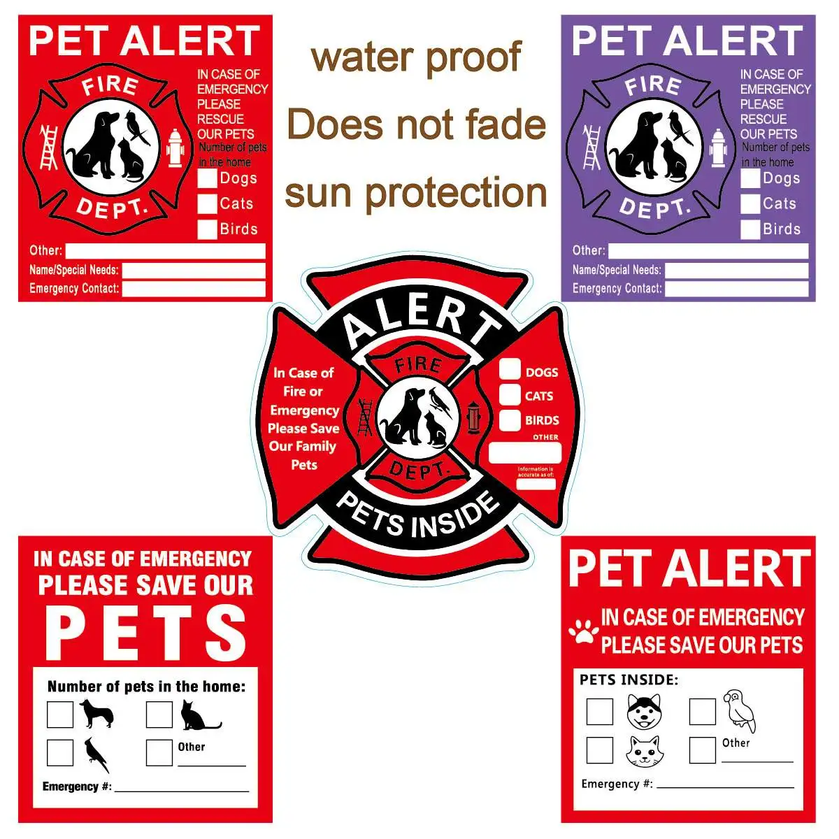 

5 Pcs/pack Pet Alert Safety Fire Rescue Sticker, 4 x 4.5Inch Adhesive Vinyl Door, Window Stickers,UV Resistant-Waterproof