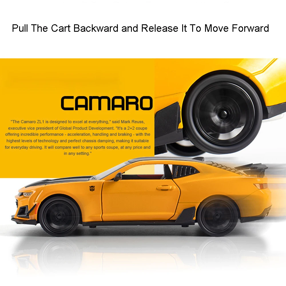 1:24 Camaro RX7 Car Model Toys Alloy Diecast Doors Opened Pull Back Miniature Sports Cars Models Sound Light for Children Gifts