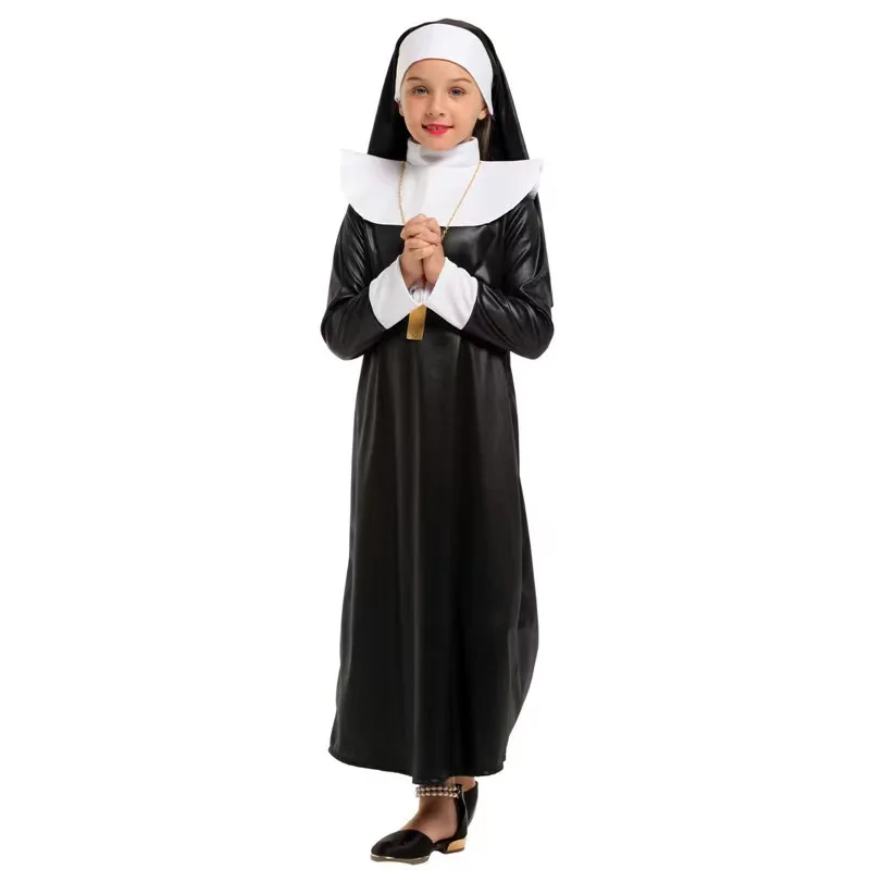 Girls Halloween Sister Nun Costumes Kids Children Priestess Cosplay Carnival Purim Parade Nightclub Bar Role Playing Party Dress