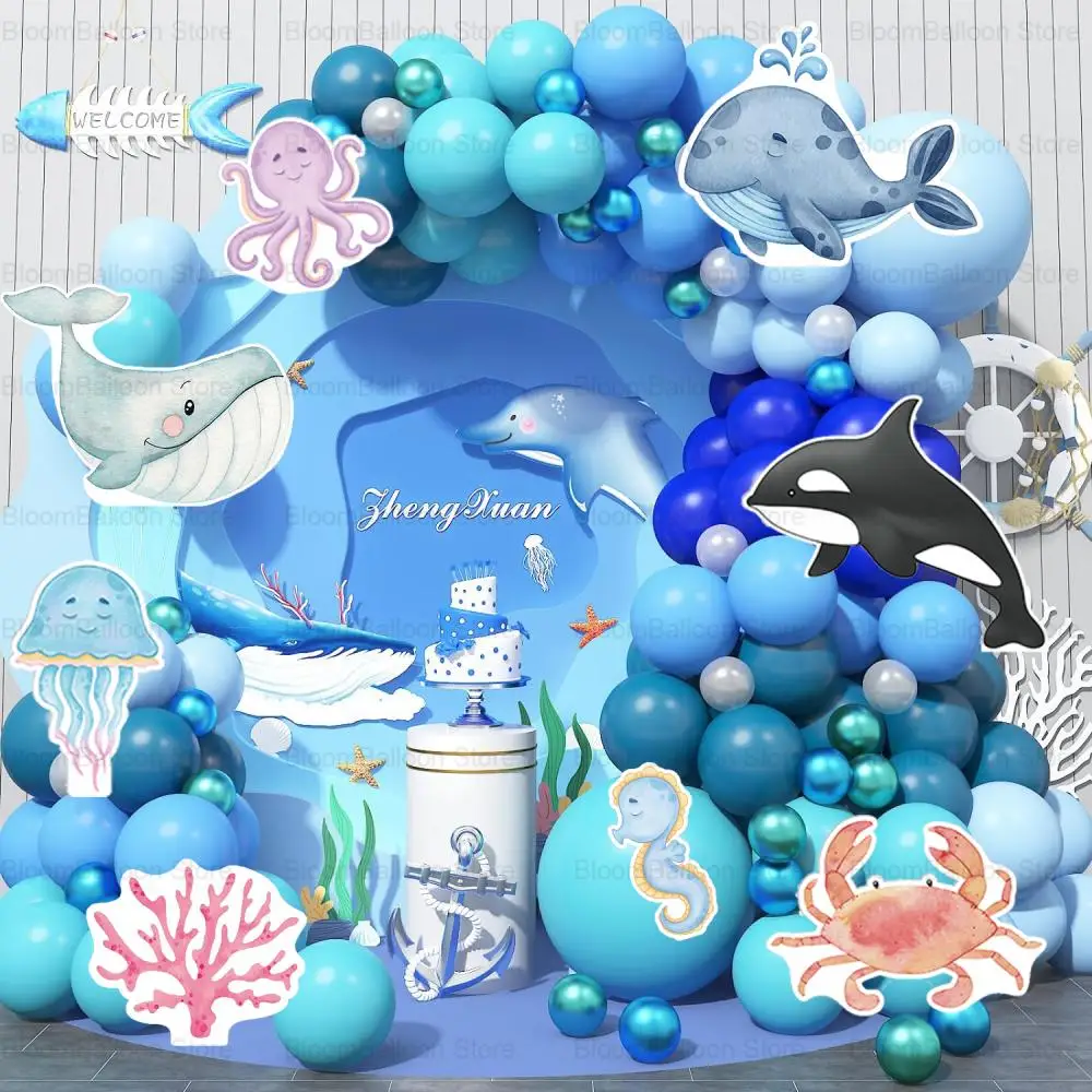 5pcs 12inch Ocean Animals KT Board Whale Octopus Cutout for Birthday Baptism Baby Shower Under the Sea Theme Party Decoration