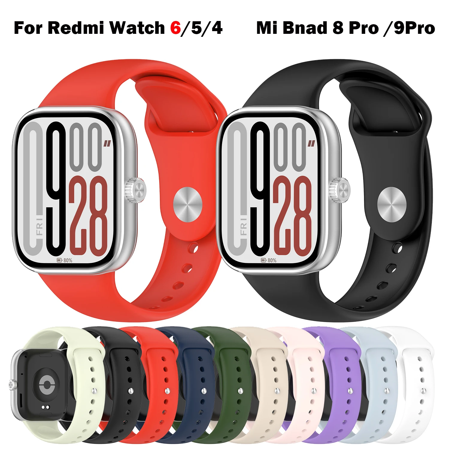 Langlebiges Silikon-Uhrenarmband für Redmi Watch 6 5 4 Xiaomi Mi Band 9 Pro 8 Pro Komfortables Armband für Redmi Watch 6