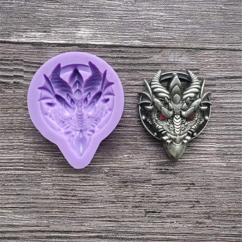 Y1UB Dragon for Head Keychain Silicone Mold with Hole Keyring Pendant Handmade Mold