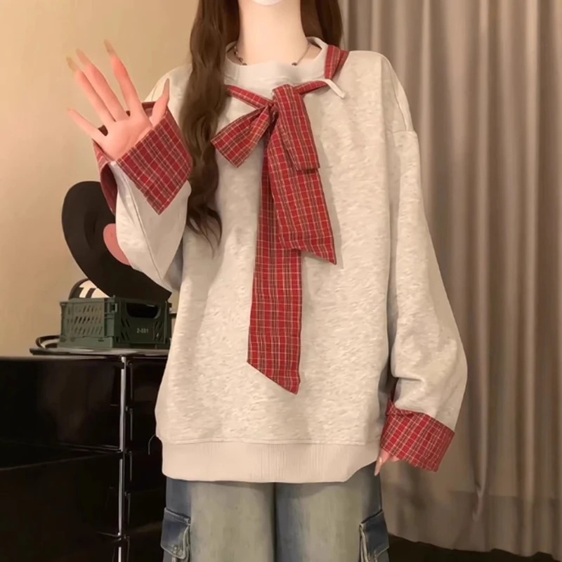 

Американский ретро свитер на шнуровке контрастного цвета, женский весенне-осенний свободный дизайн, повседневная универсальная куртка