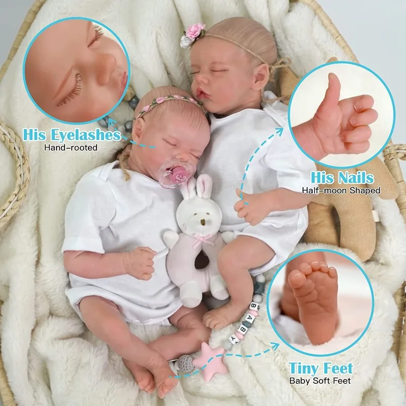 17 Inch Tweeling Reborn Baby Pop Maren En Monica Reborn Baby Peuter Levensechte Herboren Poppen Kerstcadeau Voor Kinderen