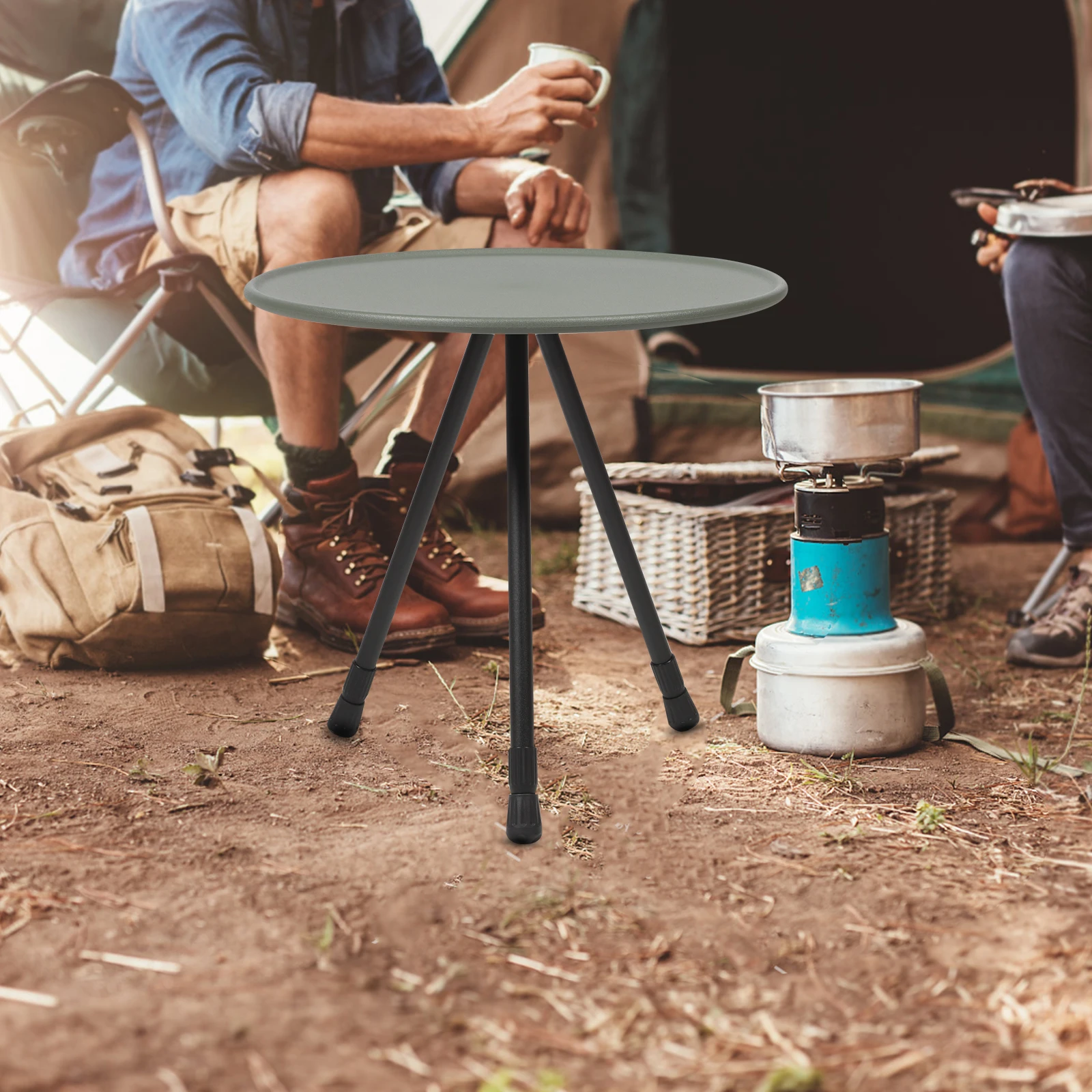 

Outdoor Folding Table Camping Aluminum Portable Foldable Travel Picnic Round Military Green Easy Storage Transport