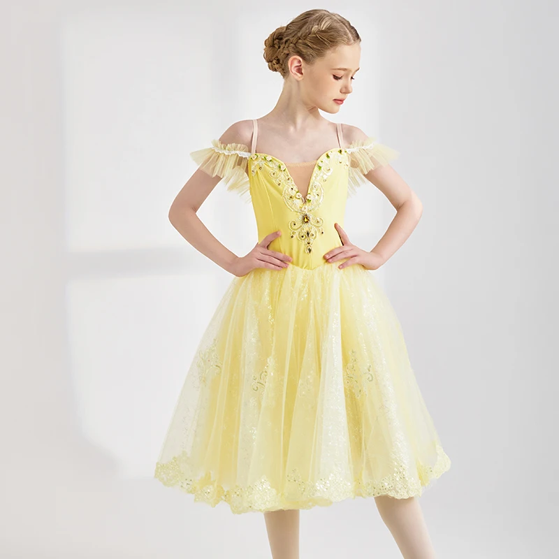 ขายร้อนเด็กผู้หญิงเด็กผู้หญิงผู้ใหญ่สวมใส่สีเหลืองบัลเล่ต์ Tutu เครื่องแต่งกาย