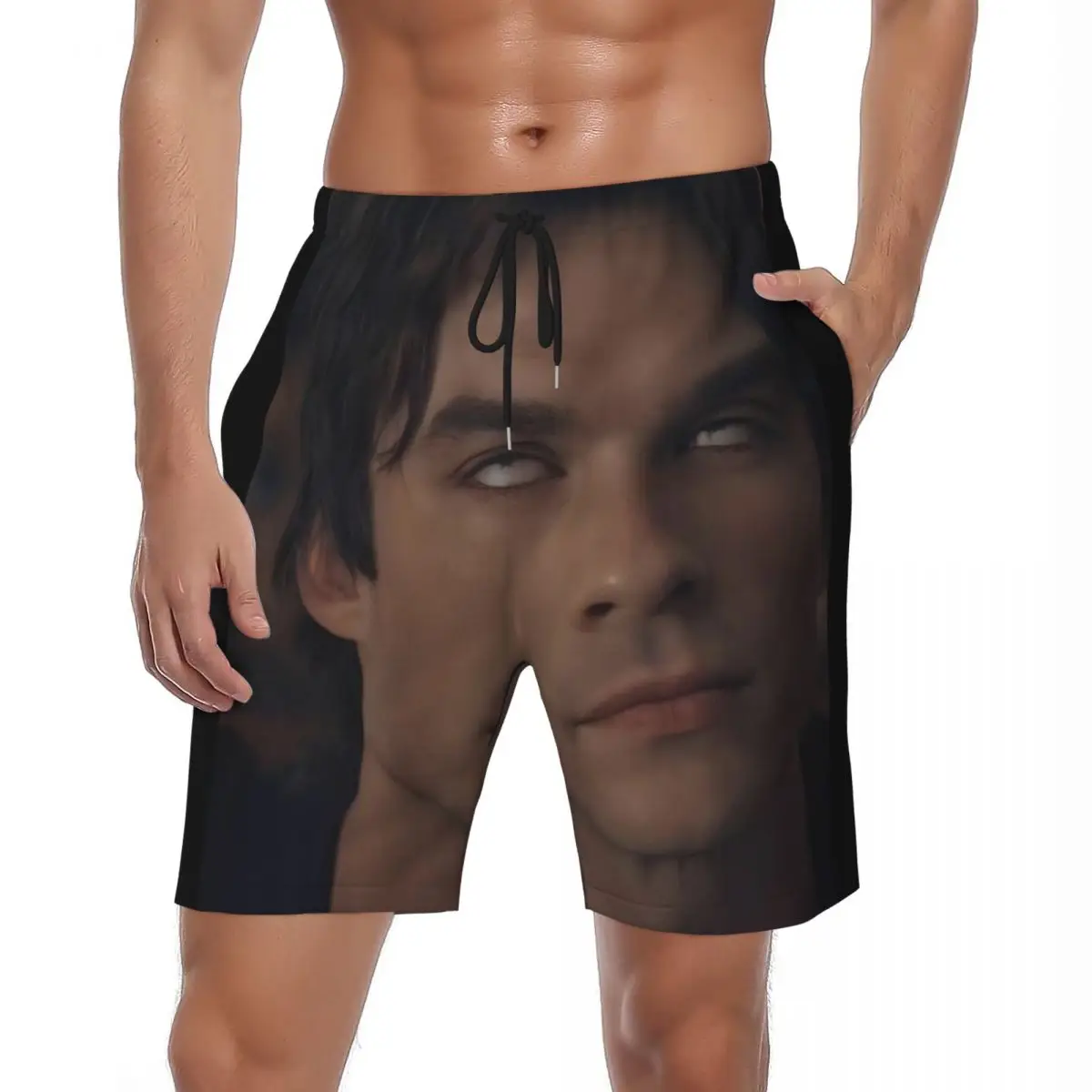 

Men Board Shorts The Vampire Diaries Damon Salvatore TV Series Casual Swim Trunks Sports Hot Large Size Board Short Pants