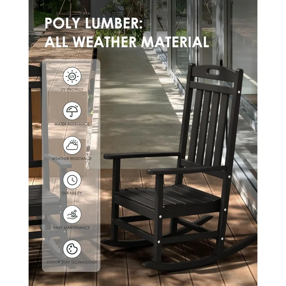Durable Weather-Resistant Outdoor High Back Plastic Rocking Chairs for Patio and Garden Seating